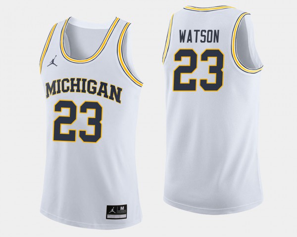 University of Michigan #23 Mens Ibi Watson Jersey White Embroidery College Basketball